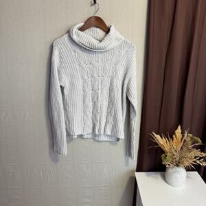 Sag Harbor Size L Cream Cable Knit Turtleneck Sweater 100% Cotton